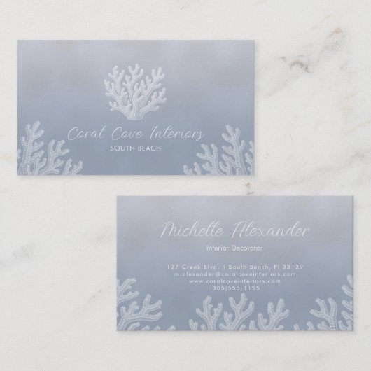 Sea Coral Silhouette | Silver Blue Pearl  名刺 (正面/裏面)