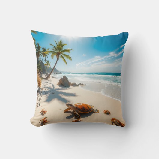 Sea  Crabs on Tropical Beach – Serene Ocea クッション (正面)