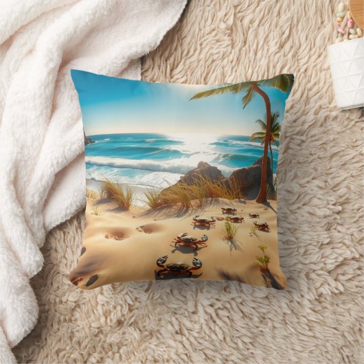 Sea  Crabs on Tropical Beach – Serene Ocea クッション (ブランケット)