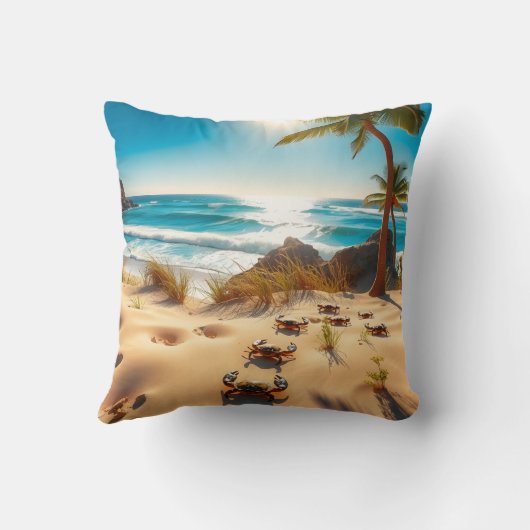 Sea  Crabs on Tropical Beach – Serene Ocea クッション (裏面)