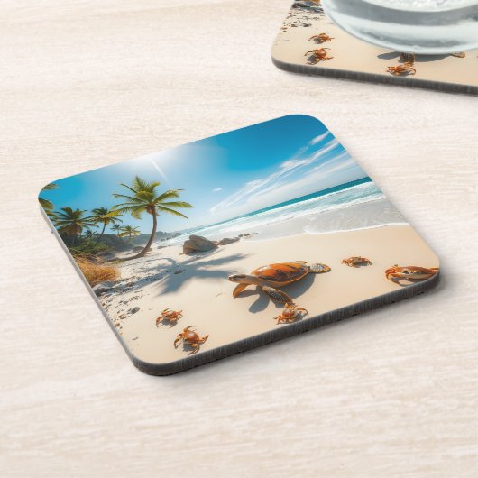 Sea  Crabs on Tropical Beach – Serene Ocea コースター (左側)