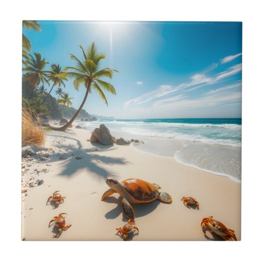 Sea  Crabs on Tropical Beach – Serene Ocea タイル (正面)