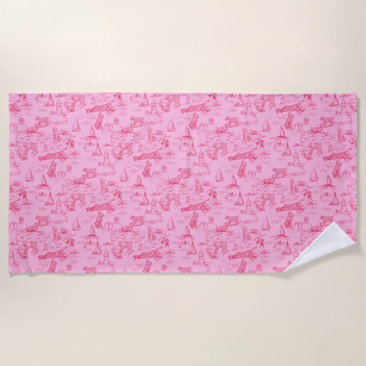 Sea Dog Toile Pink ビーチタオル (正面)