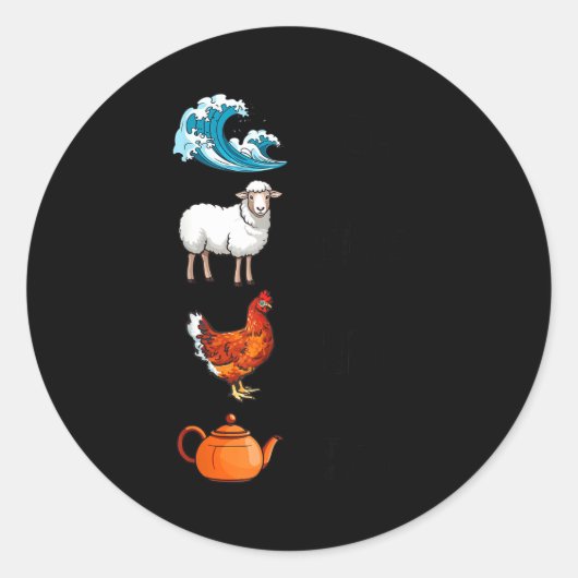 Sea Ewe Hen Tea Funny Joke Saying Quote Men Women  ラウンドシール (正面)