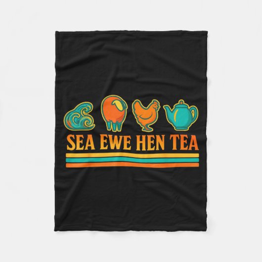 Sea Ewe Hen Tea Funny Pun Saying Retro Style  フリースブランケット (正面)
