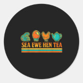 Sea Ewe Hen Tea Funny Pun Saying Retro Style  ラウンドシール (正面)