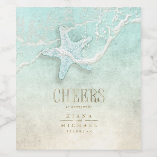Sea Foam Beach Wedding Cheers ID837 ワインラベル (シングルラベル)