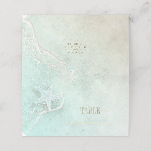 Sea Foam Beach Wedding Starfish ID837 プレイスカード (外部開封)