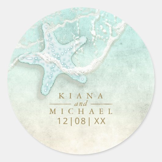 Sea Foam Beach Wedding Starfish ID837 ラウンドシール (正面)