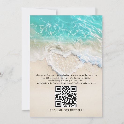 Sea Foam Heart Beach Elegant QR Code Wedding 招待状 (裏面)