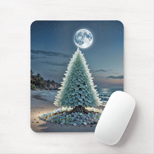 Sea Glass Christmas Tree On a Beach マウスパッド (マウス)