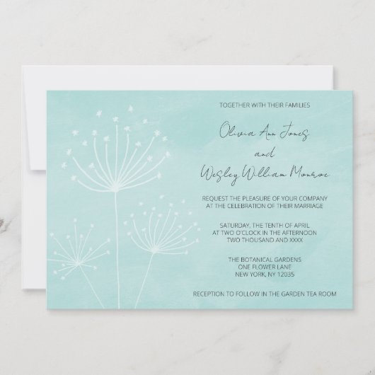 Sea Glass Green Dandelions Wedding 招待状 (正面)