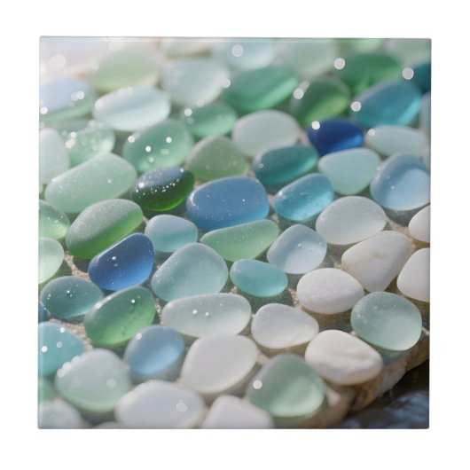 Sea Glass Mosaic Ocean Blues Tranquil タイル (正面)