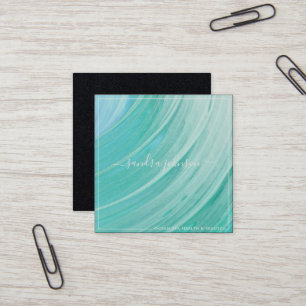 Sea Glass Tides   海の青い水彩ビジネス スクエア名刺