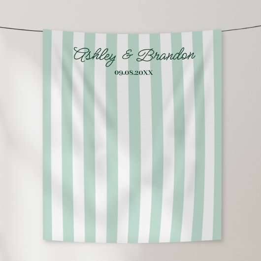 Sea Green Cabana Stripe オリジナル ウェディング タペストリー