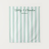 Sea Green Cabana Stripe オリジナル ウェディング タペストリー (正面)