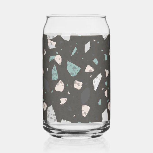 Sea Green & Grey Chips Retro Terrazzo Pattern ガラス缶 (裏面)