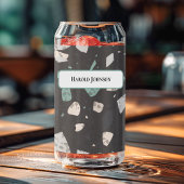 Sea Green & Grey Chips Retro Terrazzo Pattern ガラス缶