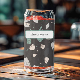 Sea Green & Grey Chips Retro Terrazzo Pattern ガラス缶