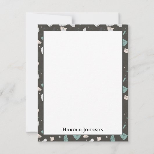 Sea Green Grey Glass Chips Terrazzo Pattern Frame ノートカード (正面)
