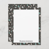 Sea Green Grey Glass Chips Terrazzo Pattern Frame ノートカード (正面/裏面)