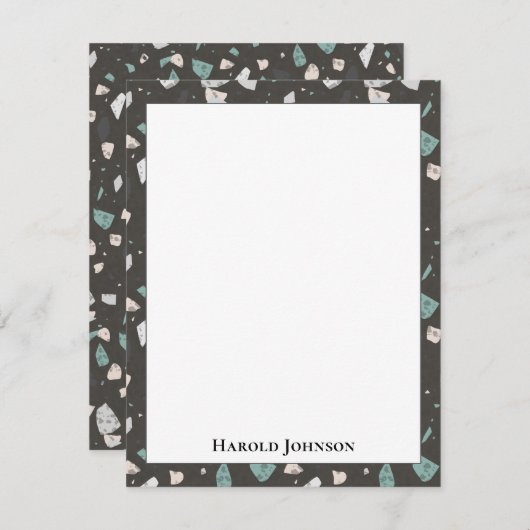 Sea Green Grey Glass Chips Terrazzo Pattern Frame ノートカード (正面/裏面)