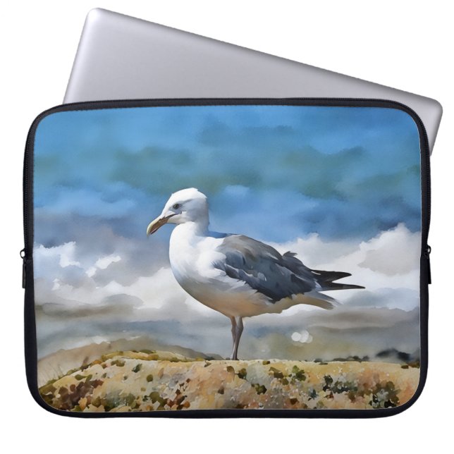Sea Gull Bird on the Beach Art Laptop ラップトップスリーブ (正面)
