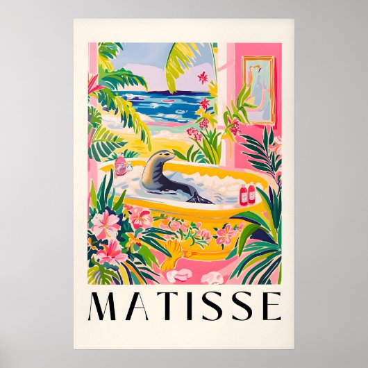 Sea Lion in Bathtub Art Print Tropical Matisse ポスター (正面)