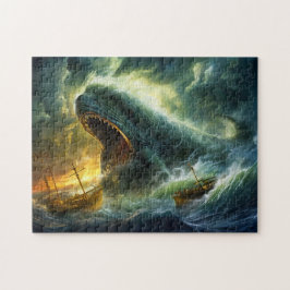 Sea Monster Emerging from Waves Fantasy Painting ジグソーパズル