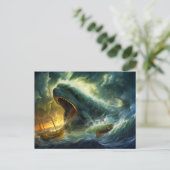 Sea Monster Emerging from Waves Fantasy Painting ポストカード (スタンド正面)