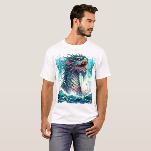 Sea Monster Rising Ocean Horrror Tシャツ (正面フル)