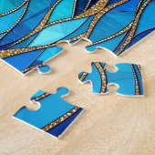 Sea of Waves Blue and Gold Mosaic Art ジグソーパズル (側面)