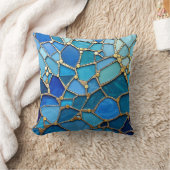 Sea of Waves Blue and Gold Mosaic Fine Art クッション (ブランケット)