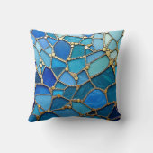 Sea of Waves Blue and Gold Mosaic Fine Art クッション (裏面)