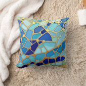 Sea of Waves Blue and Gold Mosaic Fine Art クッション (ブランケット)