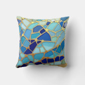 Sea of Waves Blue and Gold Mosaic Fine Art クッション (裏面)