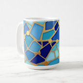 Sea of Waves Blue and Gold Mosaic Fine Art コーヒーマグカップ (正面左)