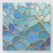 Sea of Waves Blue and Gold Mosaic Fine Art ストーンコースター (正面)