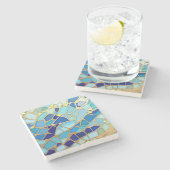 Sea of Waves Blue and Gold Mosaic Fine Art ストーンコースター (横)