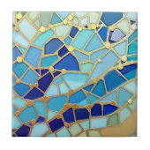 Sea of Waves Blue and Gold Mosaic Fine Art タイル (正面)