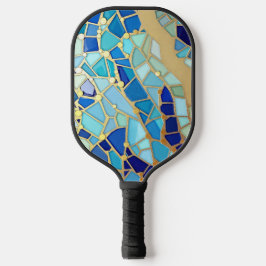 Sea of Waves Blue and Gold Mosaic Fine Art ピックルボールラケット