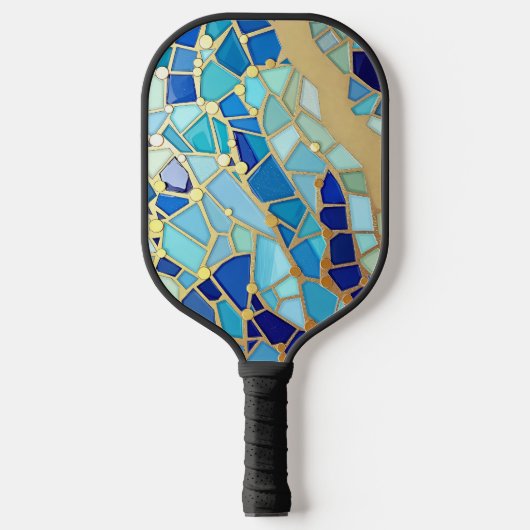 Sea of Waves Blue and Gold Mosaic Fine Art ピックルボールラケット (正面)