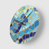 Sea of Waves Blue and Gold Mosaic Fine Art ラウンド壁時計 (傾斜)