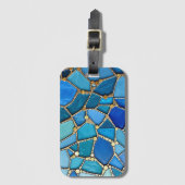 Sea of Waves Blue and Gold Mosaic Fine Art ラゲッジタグ (正面縦)