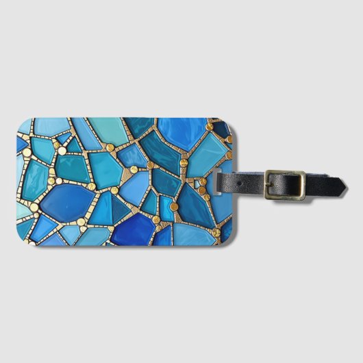 Sea of Waves Blue and Gold Mosaic Fine Art ラゲッジタグ (正面横)