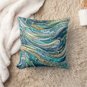 Sea of Waves Teal Mosaic Fine Art クッション (ブランケット)
