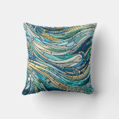 Sea of Waves Teal Mosaic Fine Art クッション (裏面)