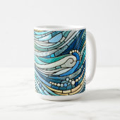 Sea of Waves Teal Mosaic Fine Art コーヒーマグカップ (正面右)