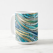 Sea of Waves Teal Mosaic Fine Art コーヒーマグカップ (正面左)