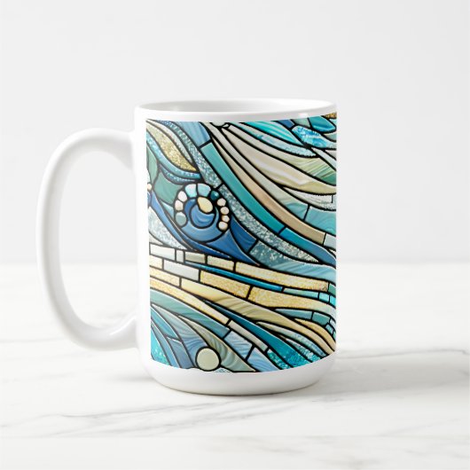 Sea of Waves Teal Mosaic Fine Art コーヒーマグカップ (左)